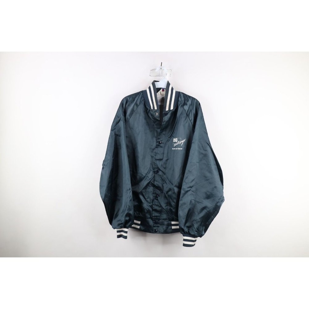 Vintage 80s Streetwear Mens Xl Lined Lumber Yard Satin Bomber Jacket Blue Usa